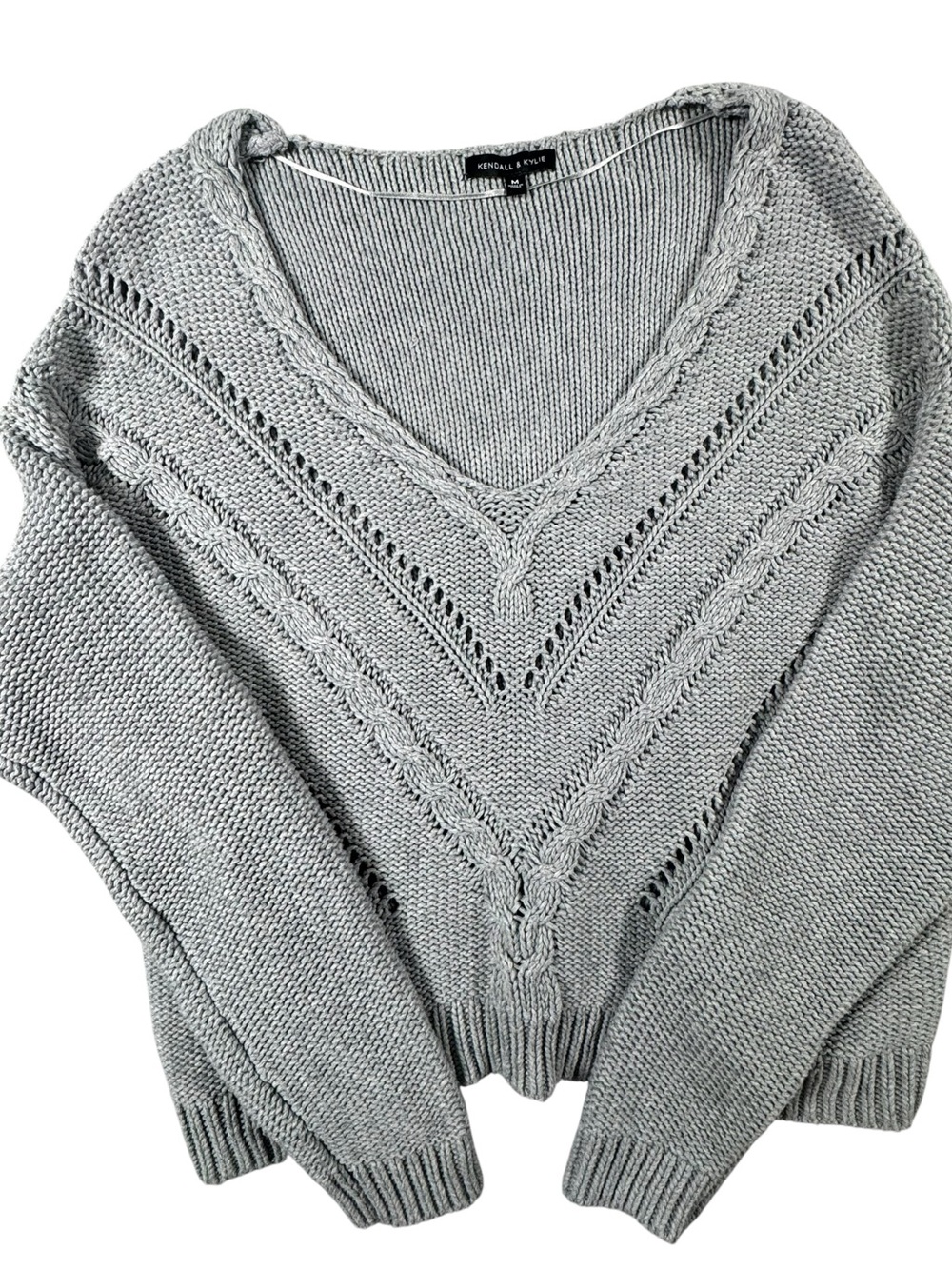 Kendall & Kylie Light Gray Cable Knit V-Neck Sweater